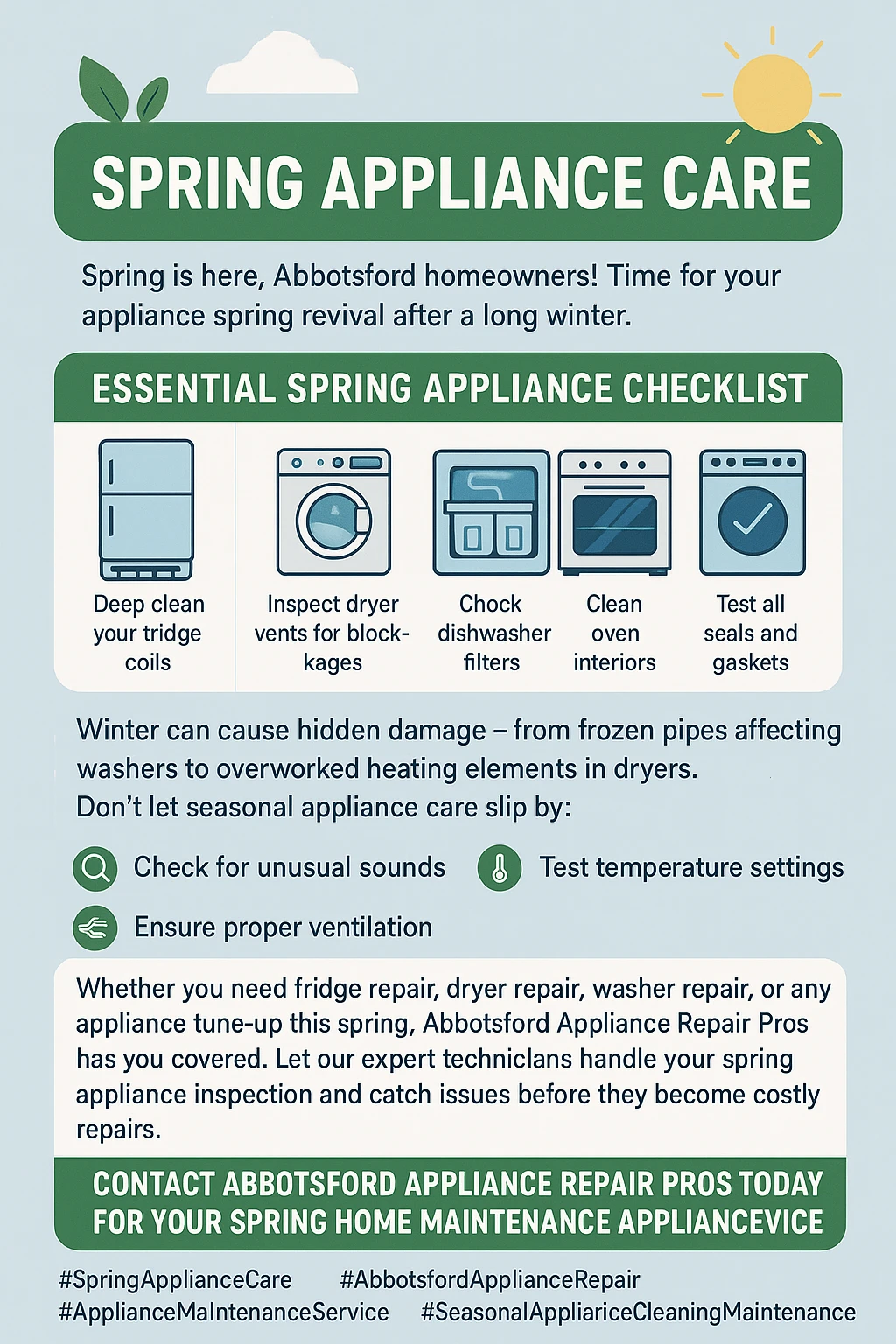 Infographic checklist for spring appliance cleaning in Abbotsford.