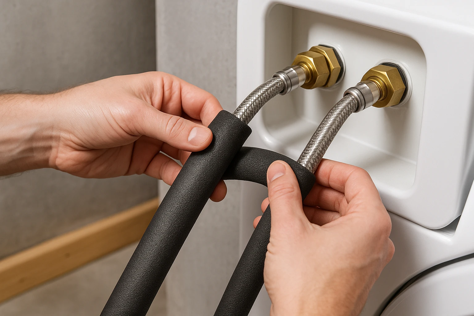 Insulated washing machine hoses for winter protection