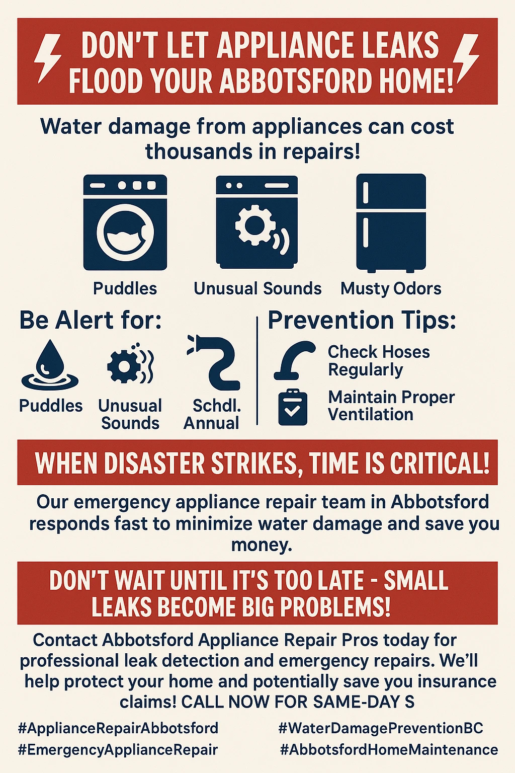 Infographic on preventing appliance leak water damage in Abbotsford