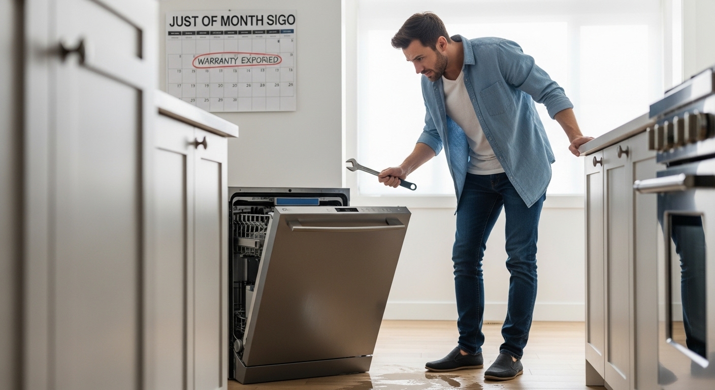 Frustrated homeowner in Abbotsford dealing with a broken dishwasher just after the warranty expired.