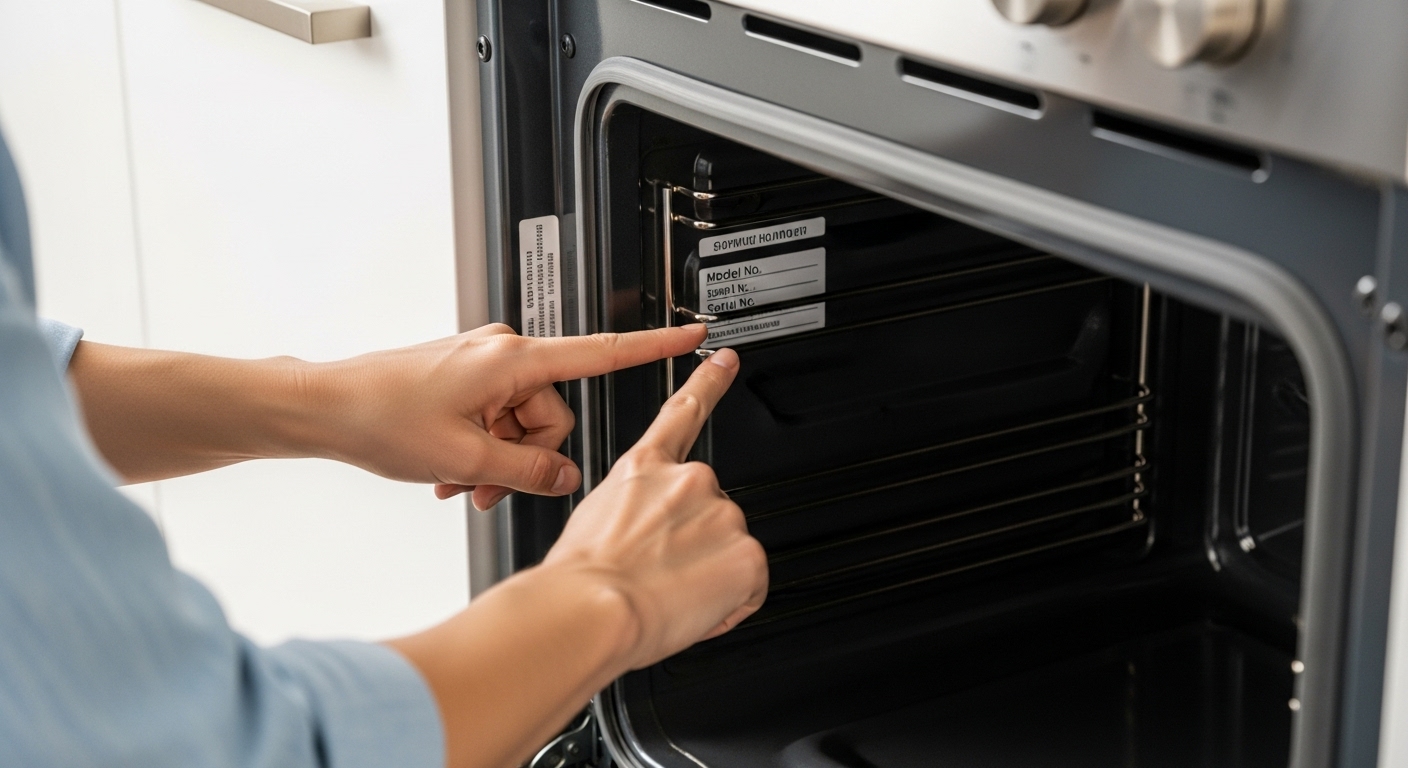 Homeowner checking the model number on their appliance for a recall check
