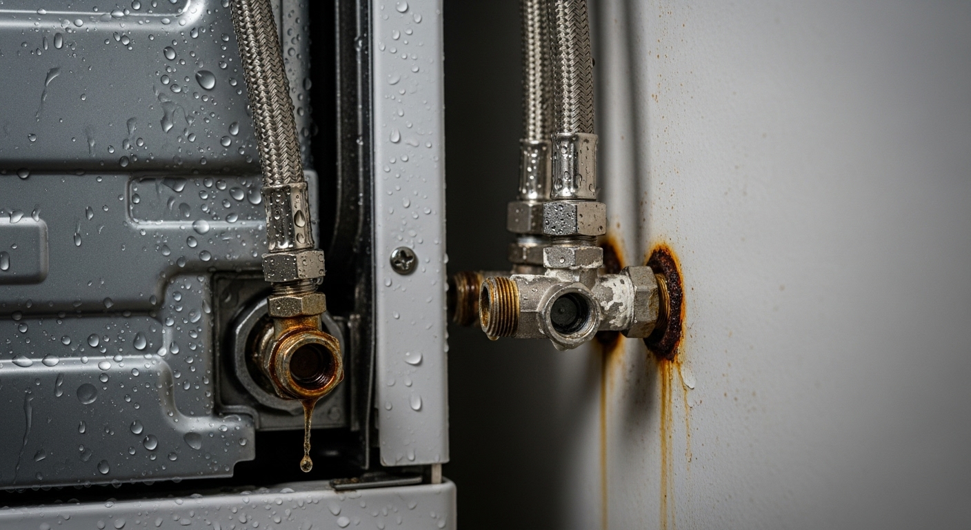 Corroded appliance hose connection due to humid climate