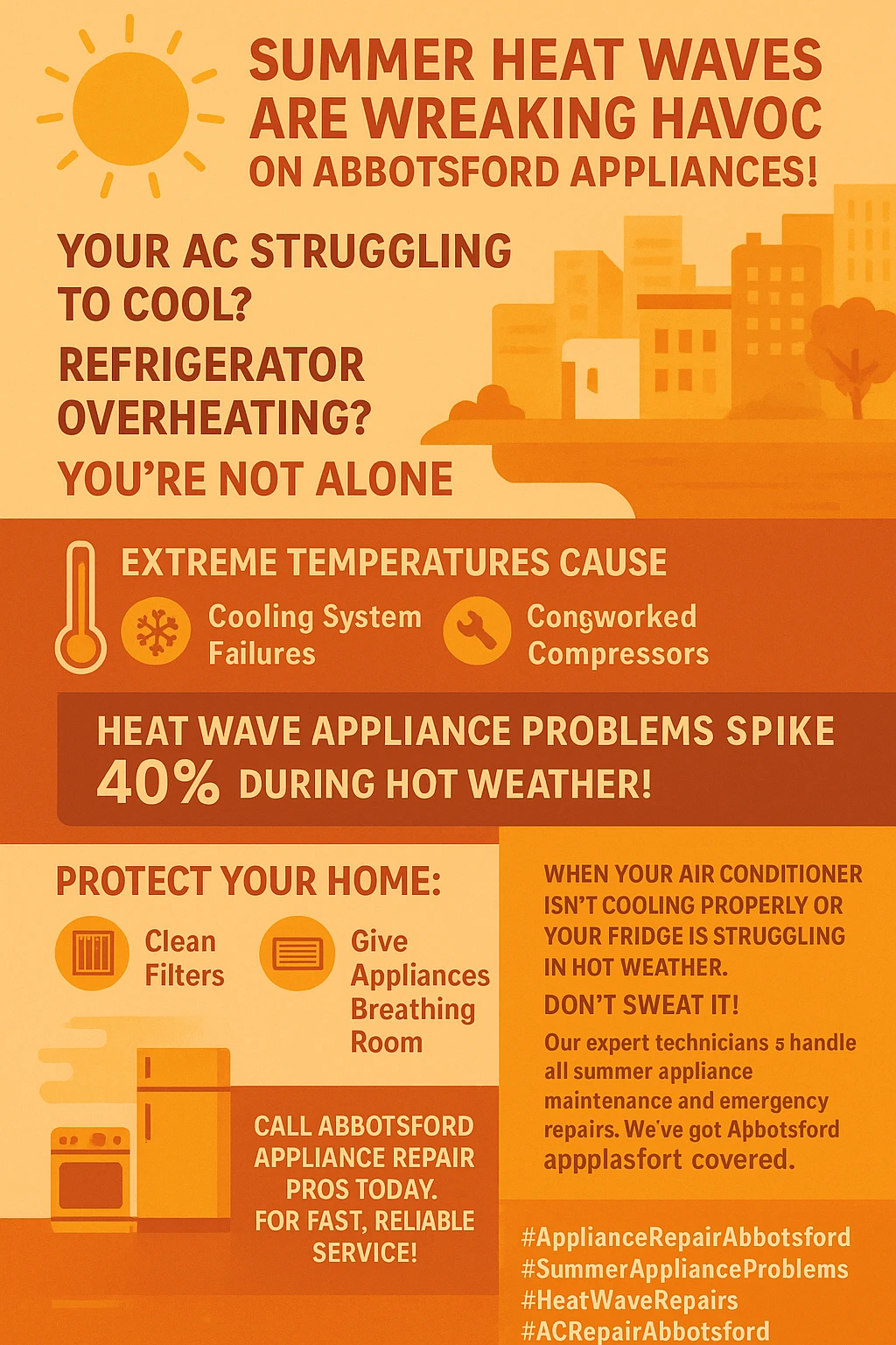 Infographic detailing key takeaways on summer appliance failures in Abbotsford