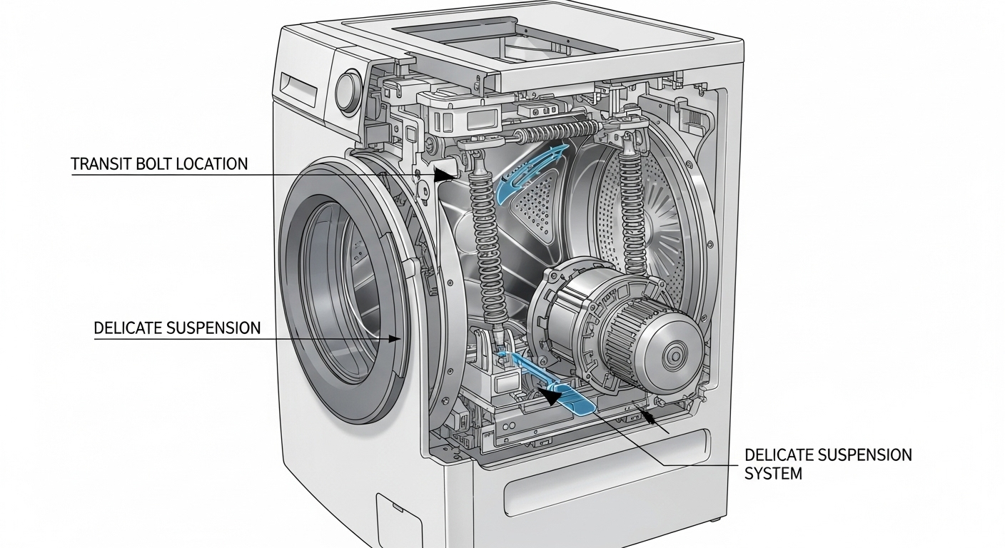A cutaway view of the internal components of a washing machine, highlighting the drum and motor.