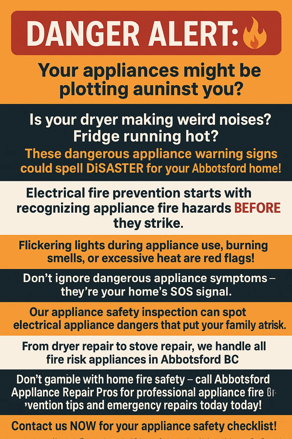 Infographic showing key takeaways for appliance fire safety in Abbotsford