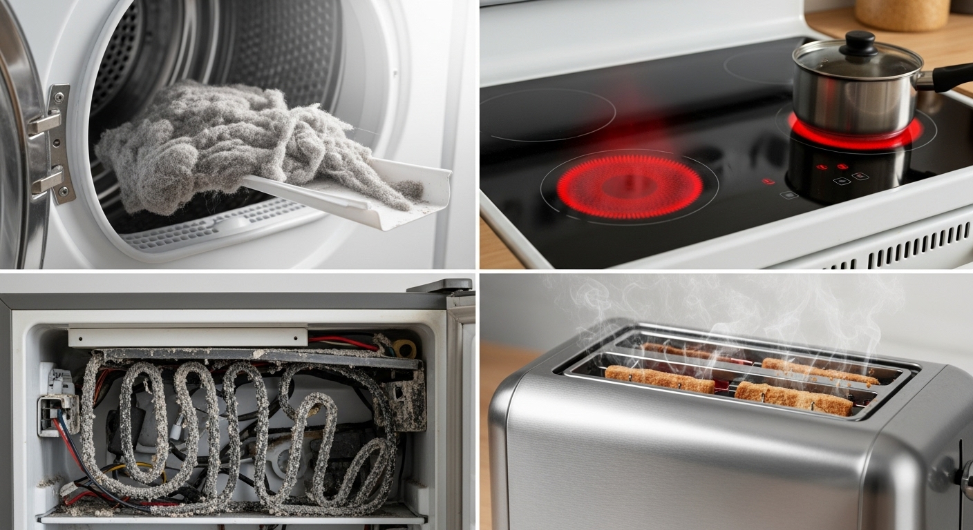 A collage of the most dangerous household appliances that pose a fire risk