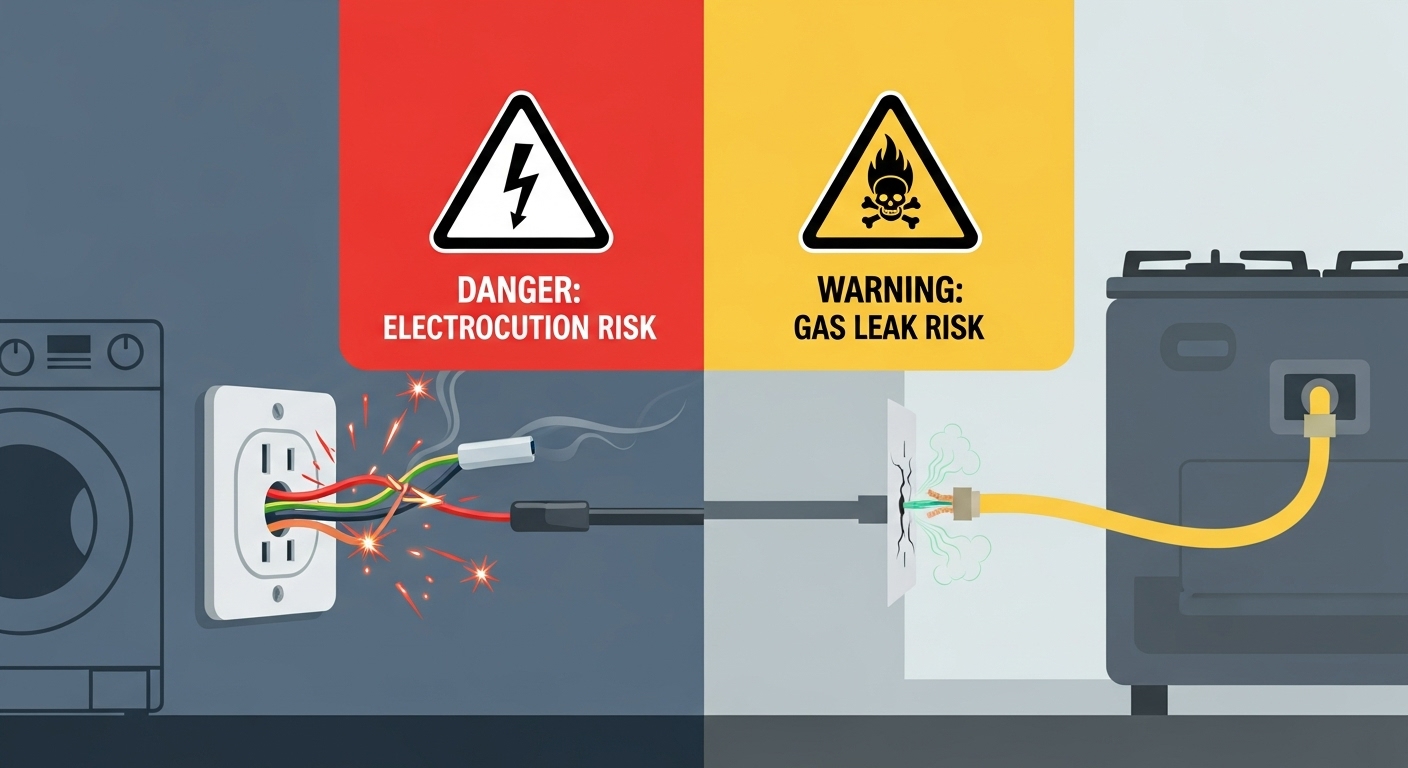 Appliance installation safety hazard with electrical sparks