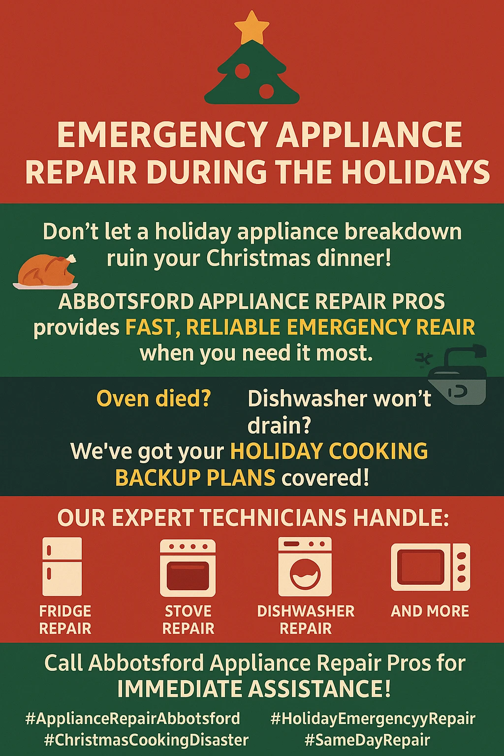 Infographic showing statistics on holiday appliance disasters in Abbotsford.