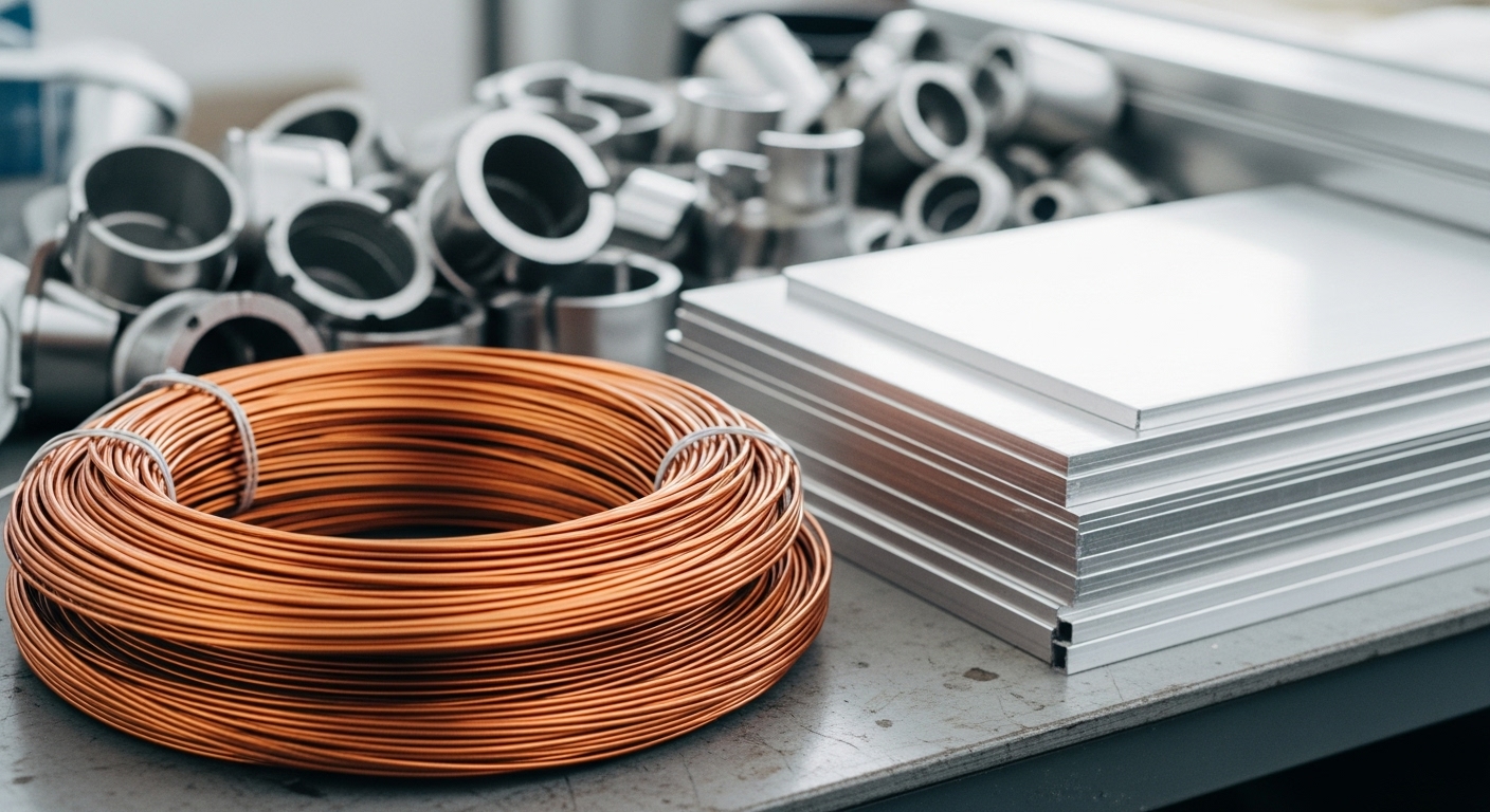 Pile of valuable scrap metals like copper and aluminum recovered from appliance recycling.