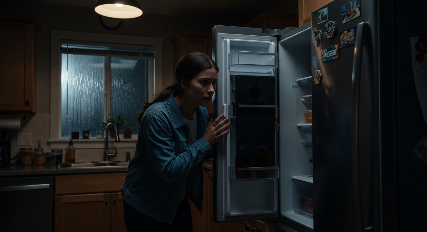 Worried homeowner looking at a broken refrigerator