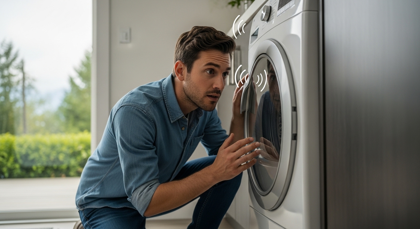 Abbotsford homeowner listening closely to appliance noises to diagnose the problem.