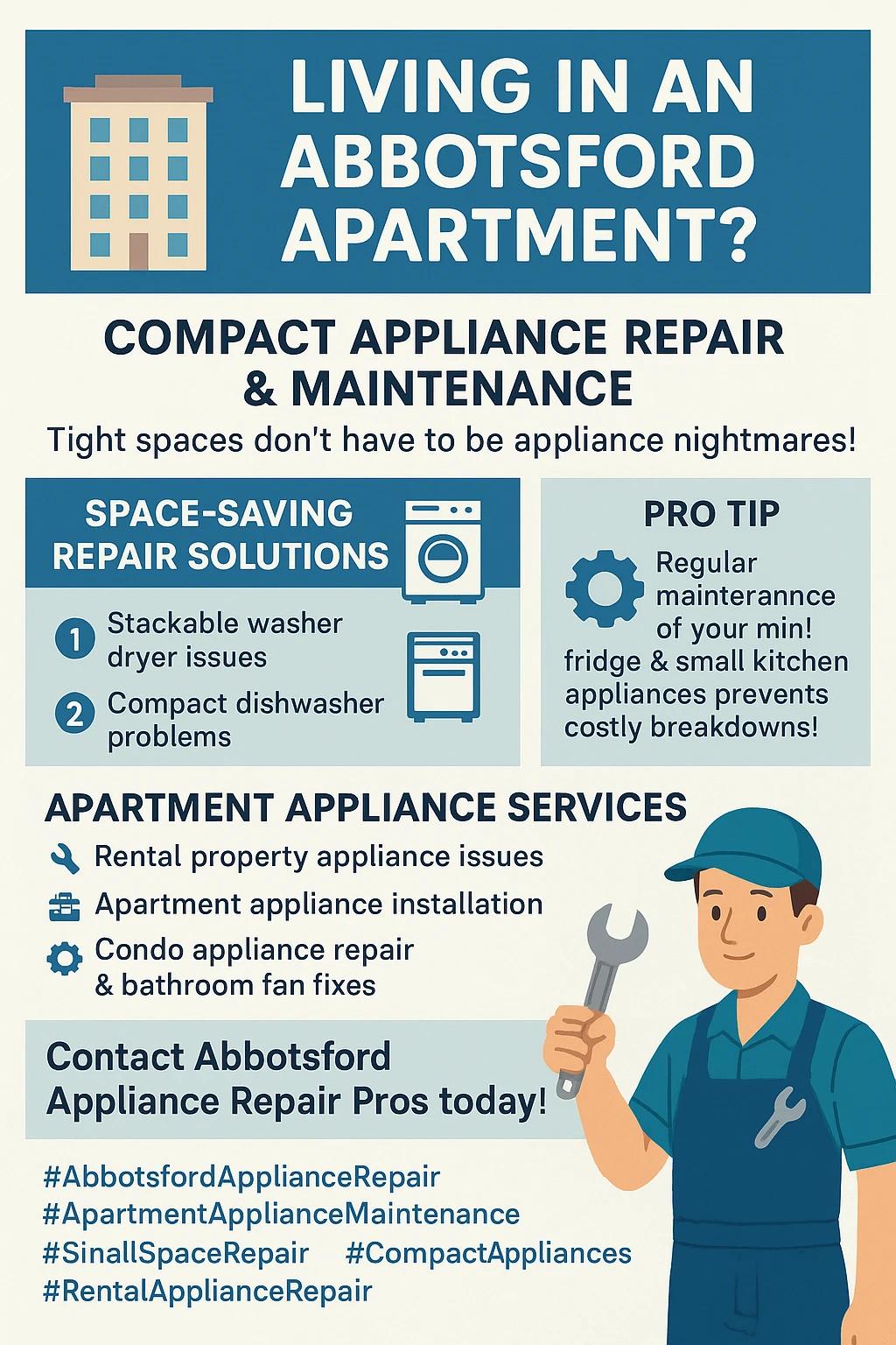 Infographic summarizing key takeaways for apartment appliance repair in Abbotsford