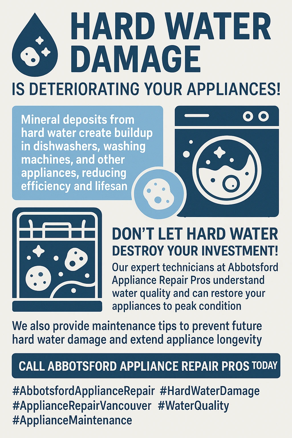 Infographic showing key takeaways about hard water appliance damage in Abbotsford
