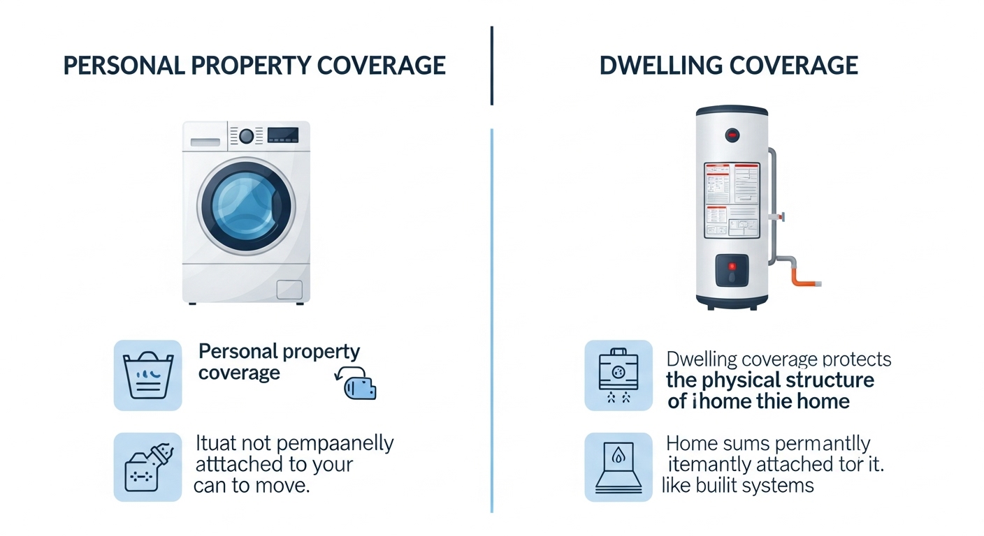 Comparison of home insurance coverage for personal property vs dwelling appliances