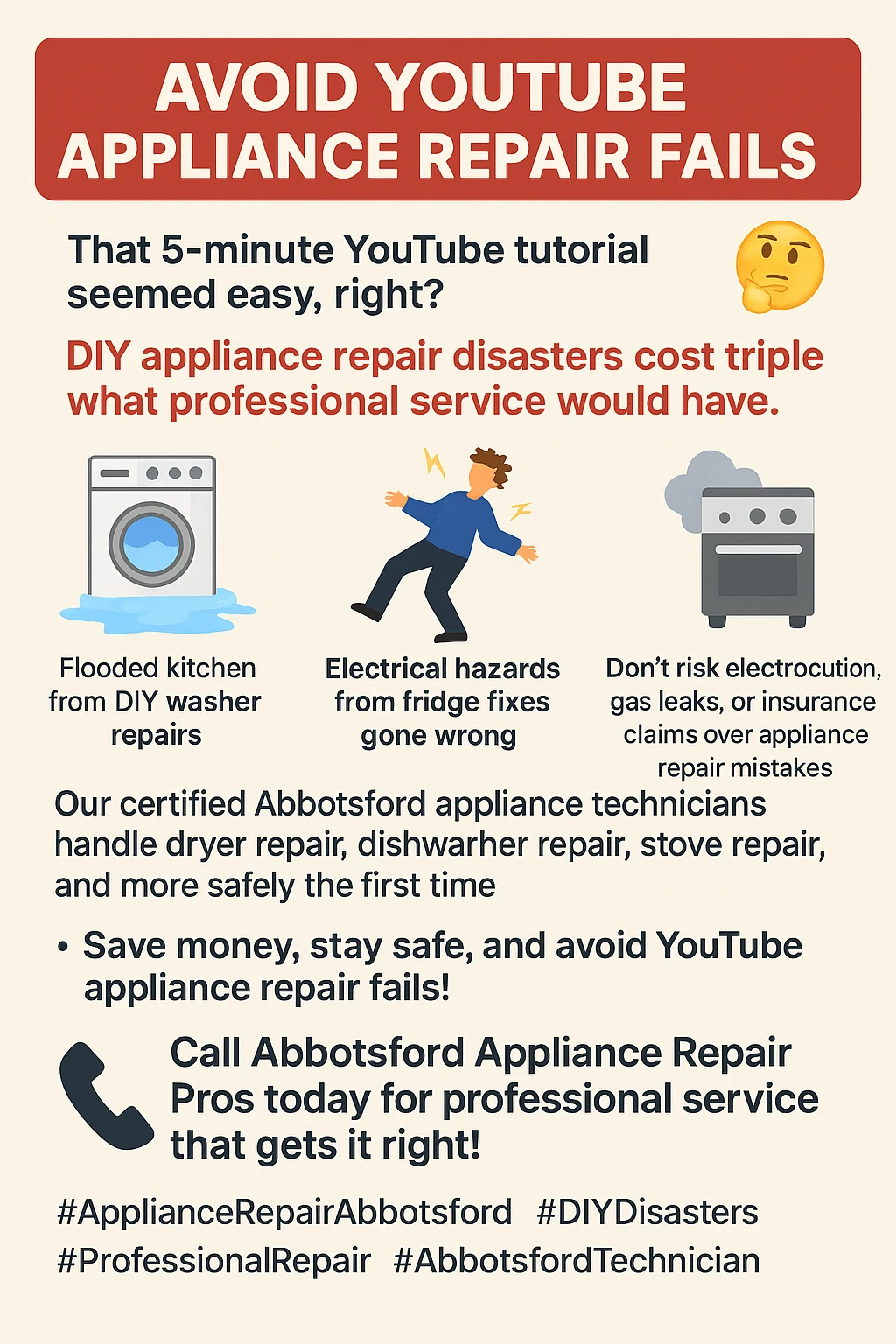 Infographic detailing common and costly DIY appliance repair mistakes in Abbotsford
