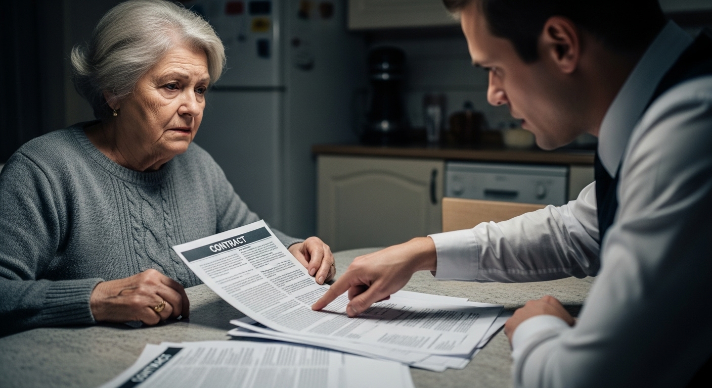 Image depicting seniors being targeted by home energy scams.