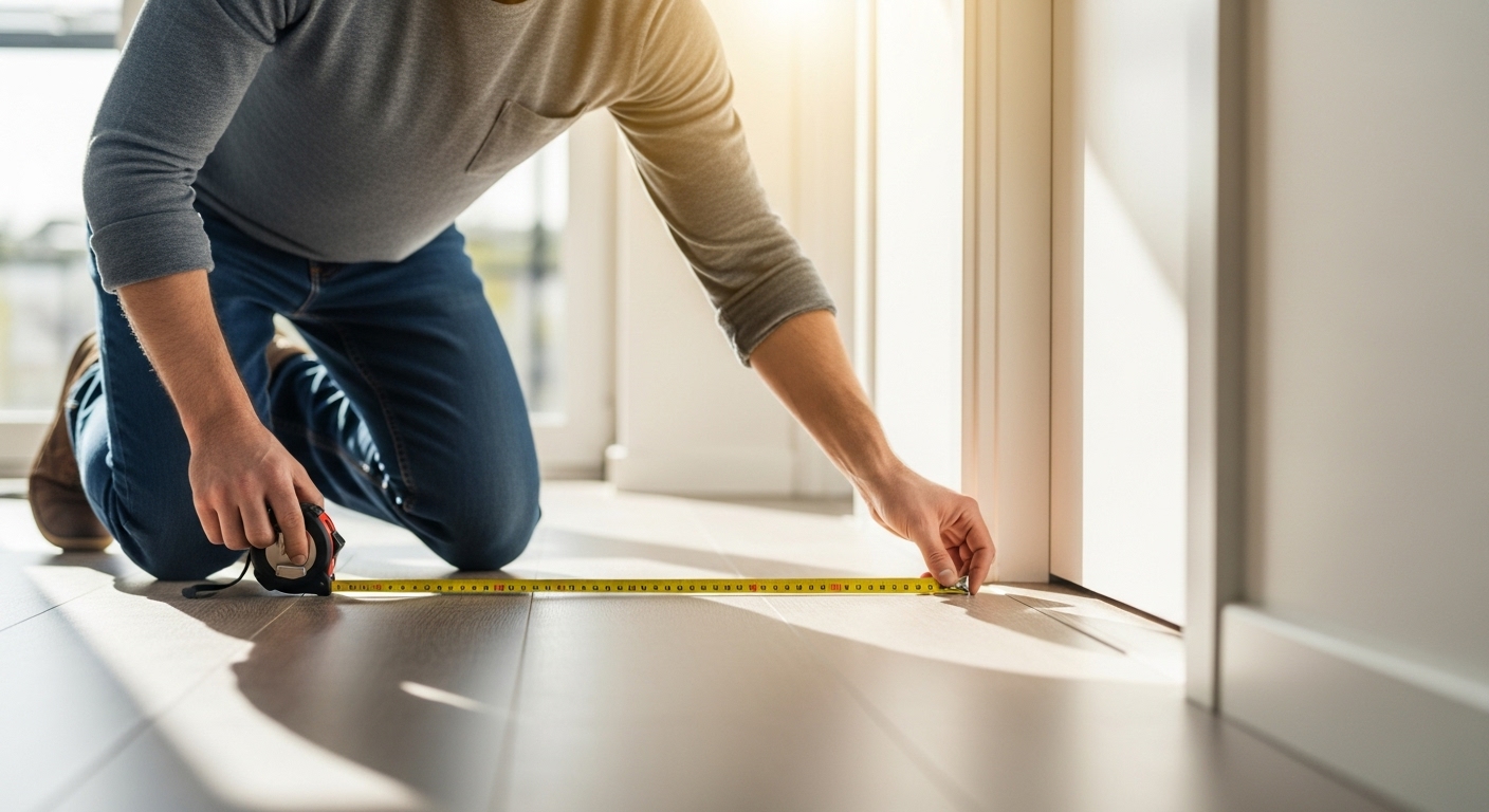 Homeowner measuring doorway before appliance delivery