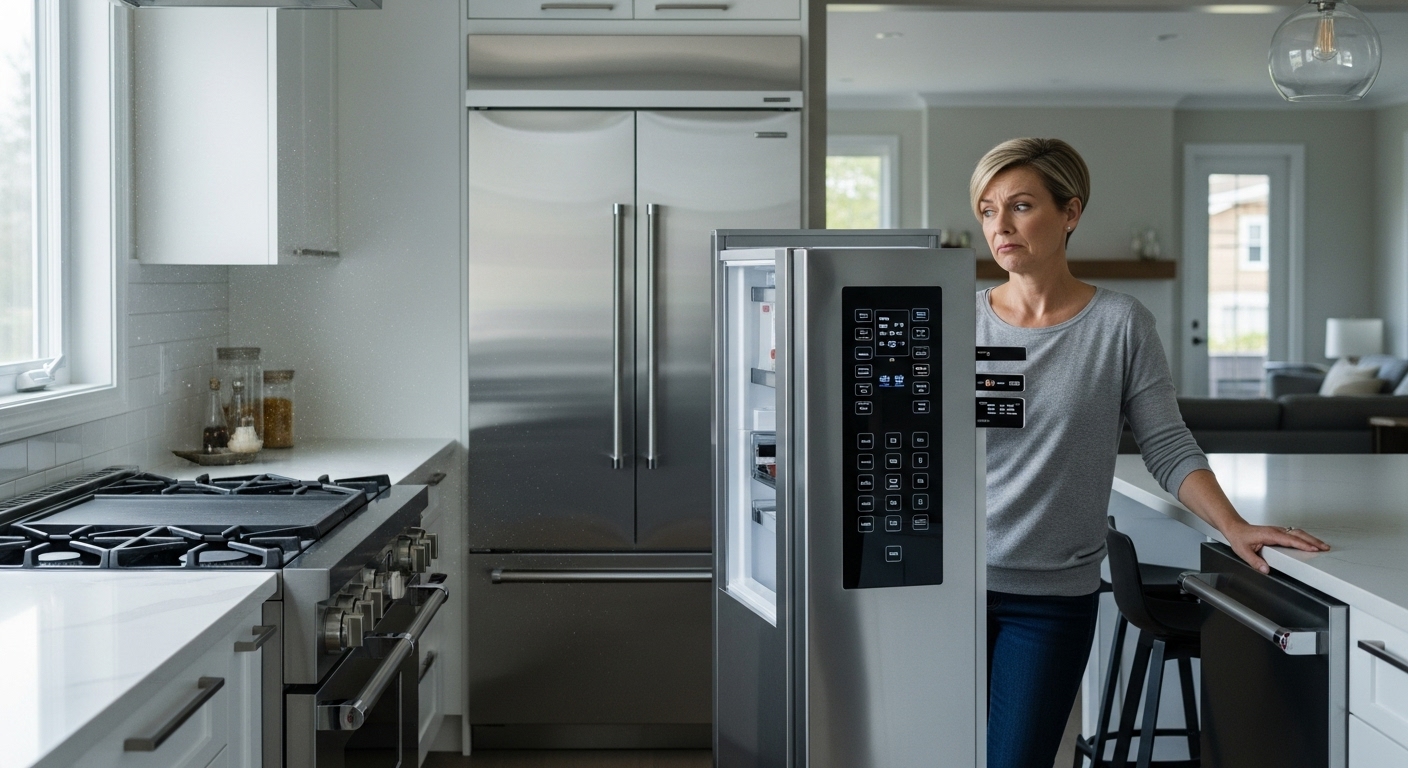 A modern kitchen with new appliances undergoing an adjustment period.