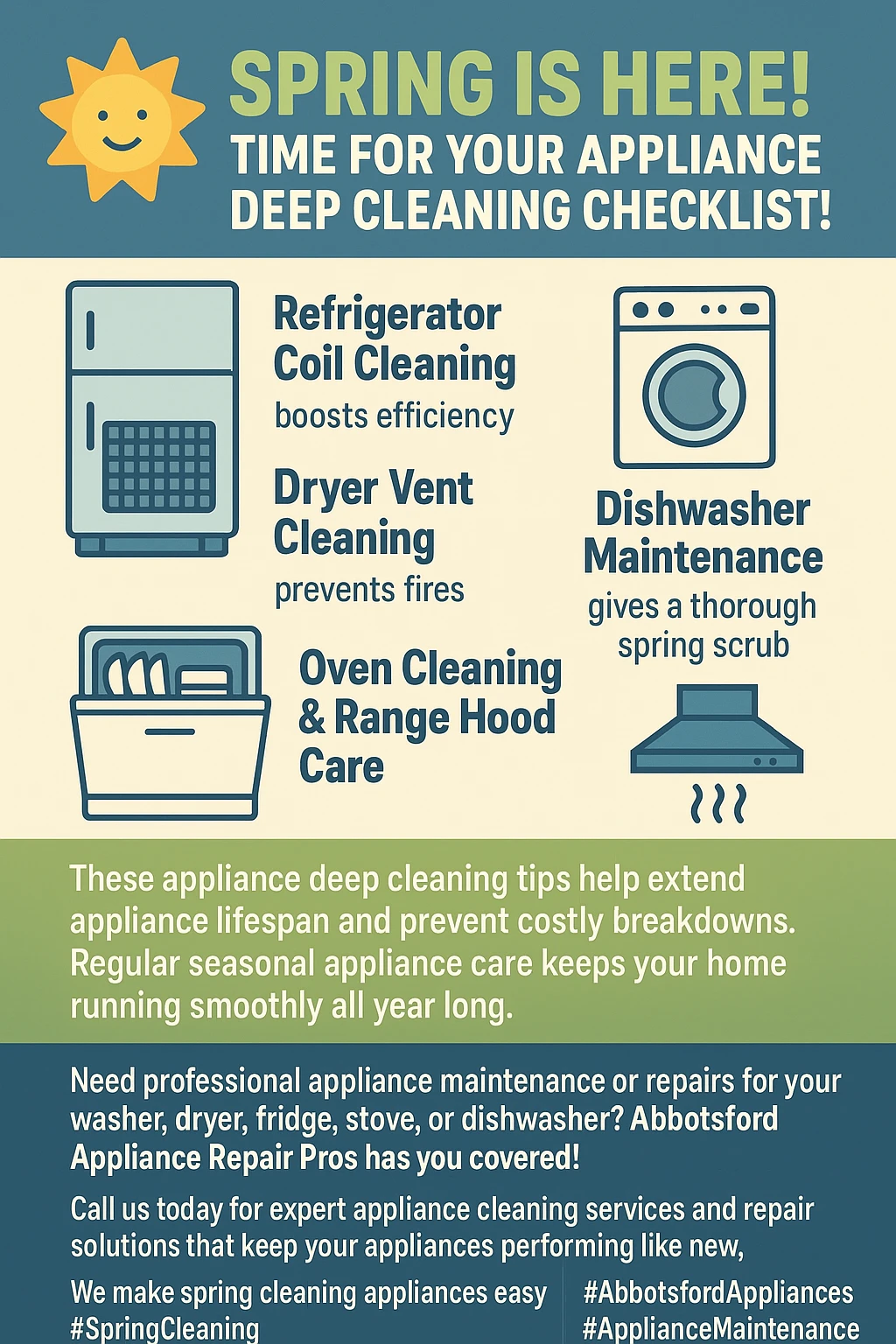 Spring appliance cleaning Abbotsford maintenance tips infographic