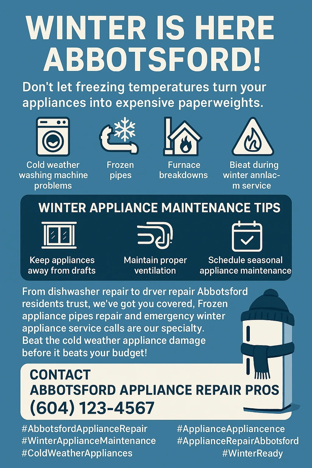 Winter appliance problems and prevention infographic