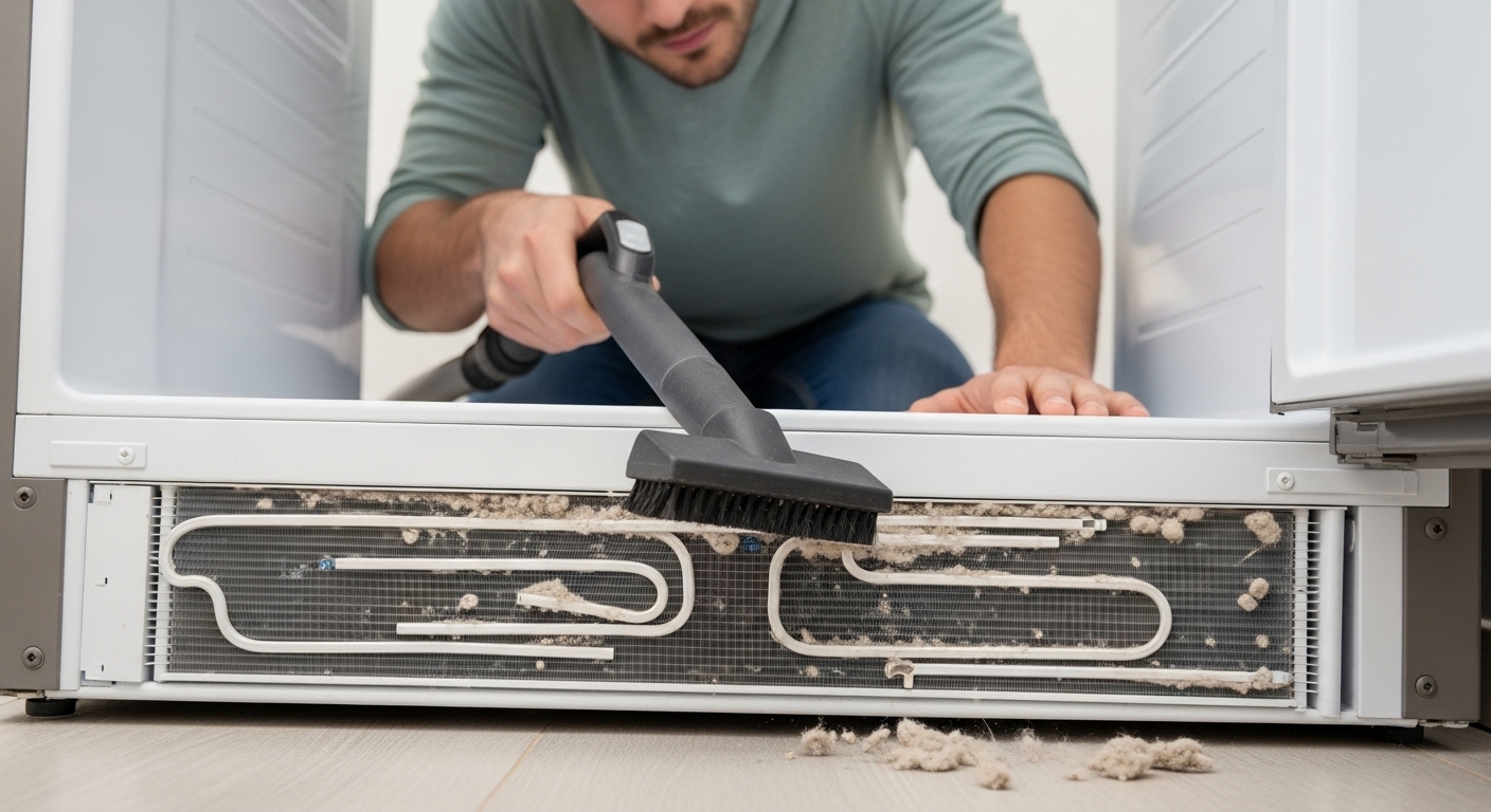 Cleaning refrigerator condenser coils for routine maintenance