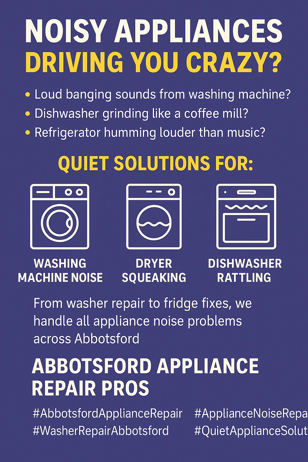 Key takeaways for appliance noise troubleshooting in Abbotsford infographic