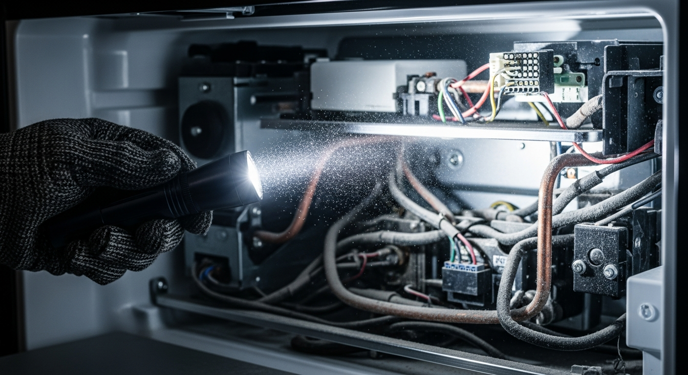 Professional appliance technician performing a maintenance inspection