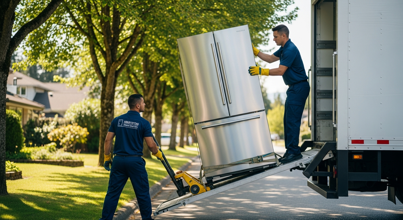 Professional appliance movers truck in Abbotsford