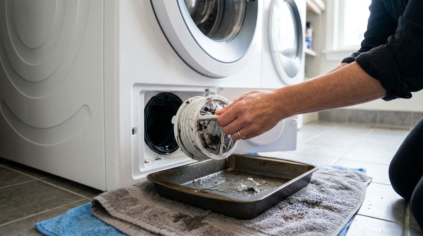 Cleaning washing machine pump filter maintenance