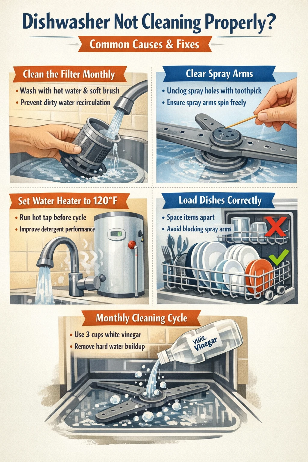 Dishwasher Not Cleaning Dishes Infographic Takeaways