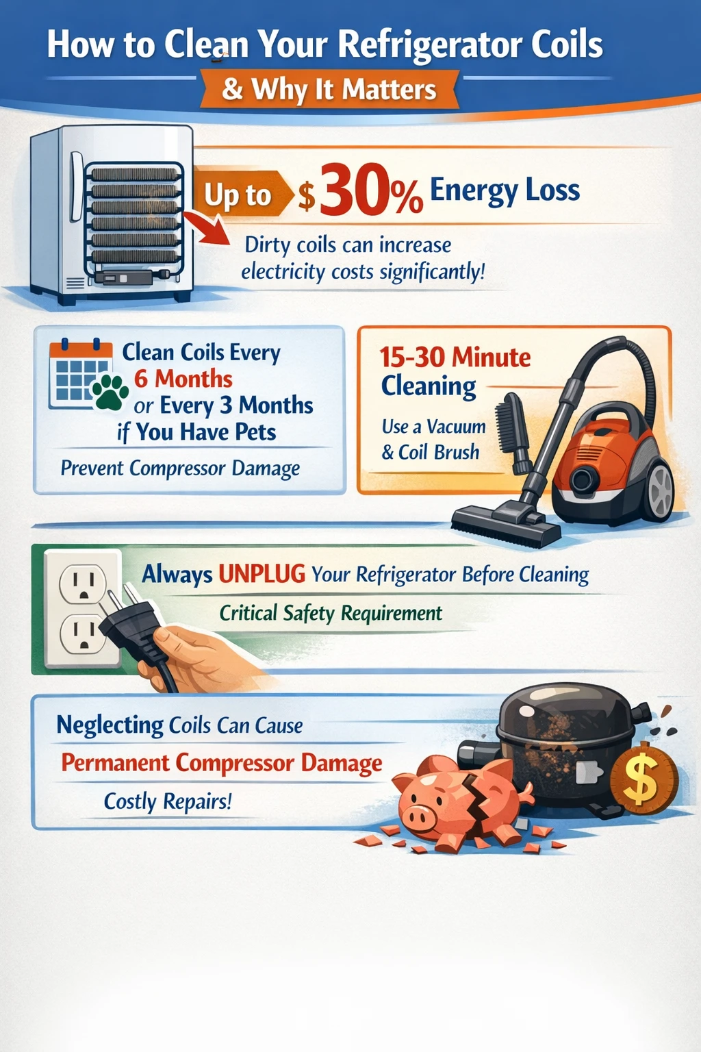 How to clean refrigerator coils maintenance infographic