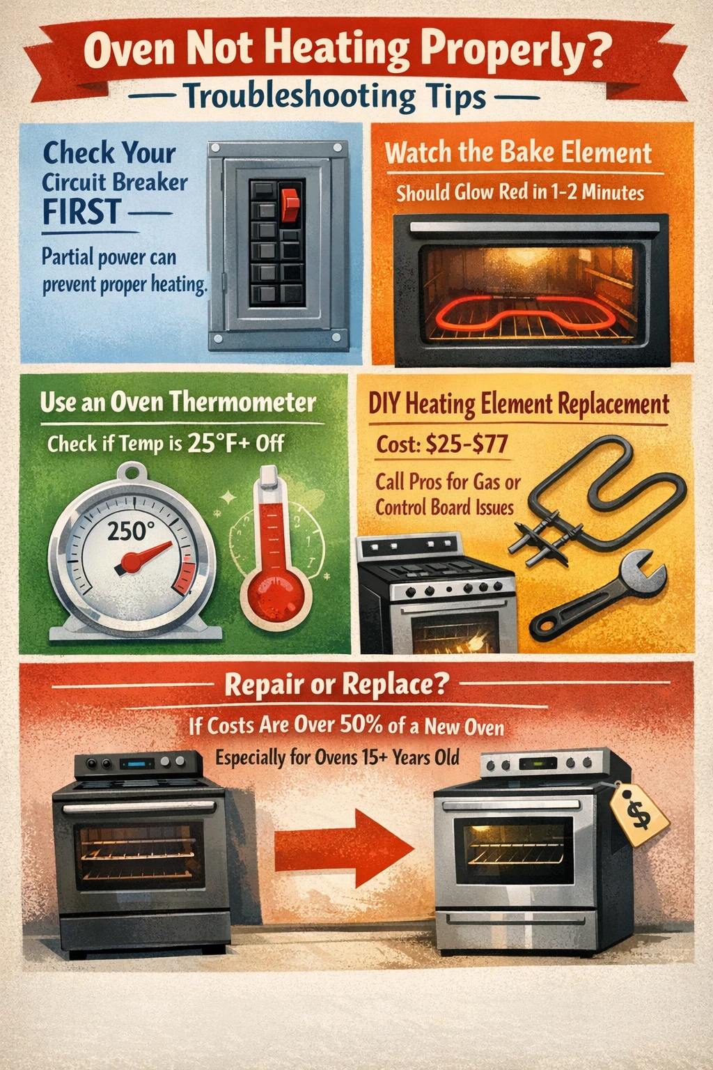 oven not heating properly repair guide infographic