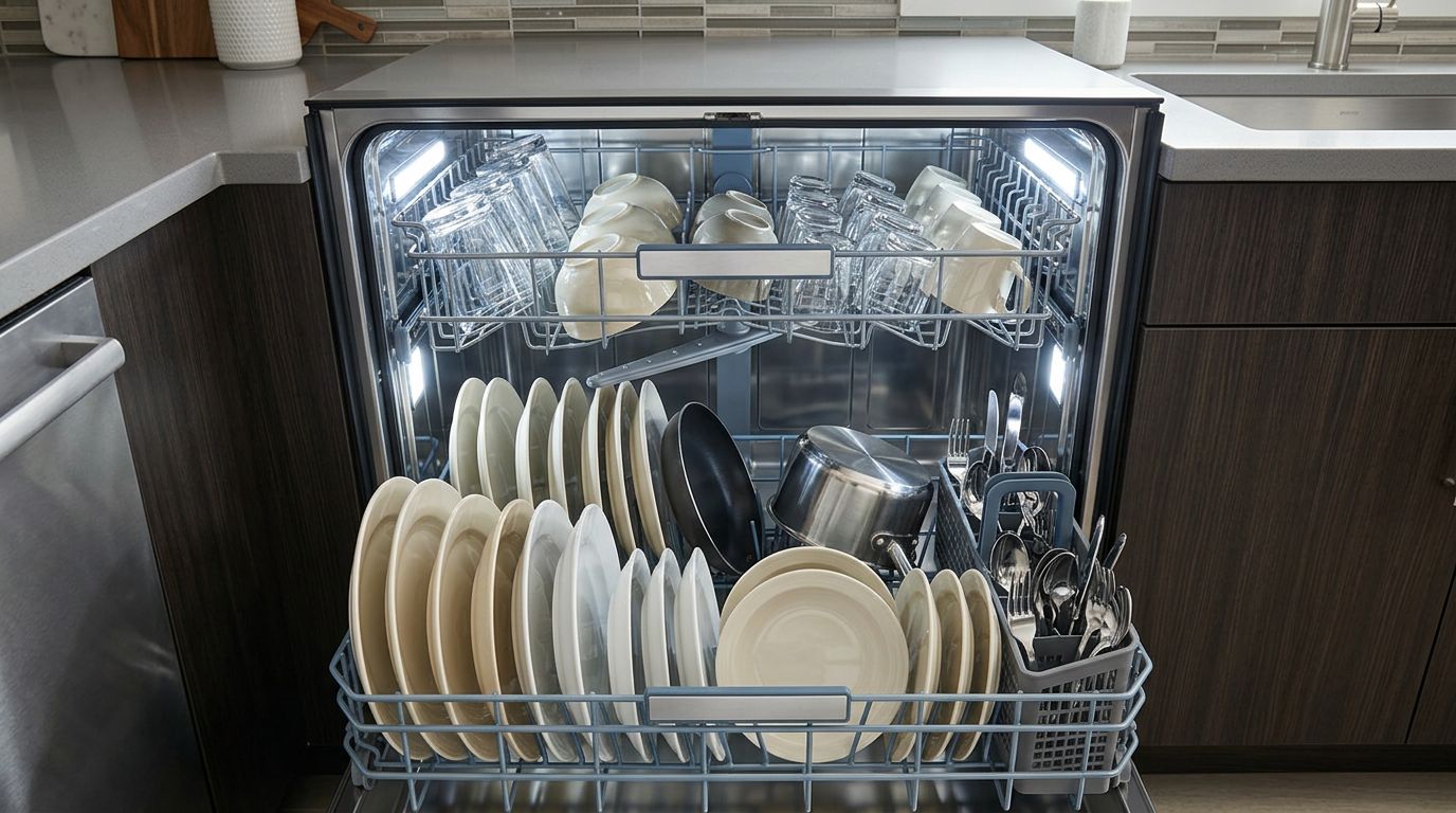 Properly loaded dishwasher racks example