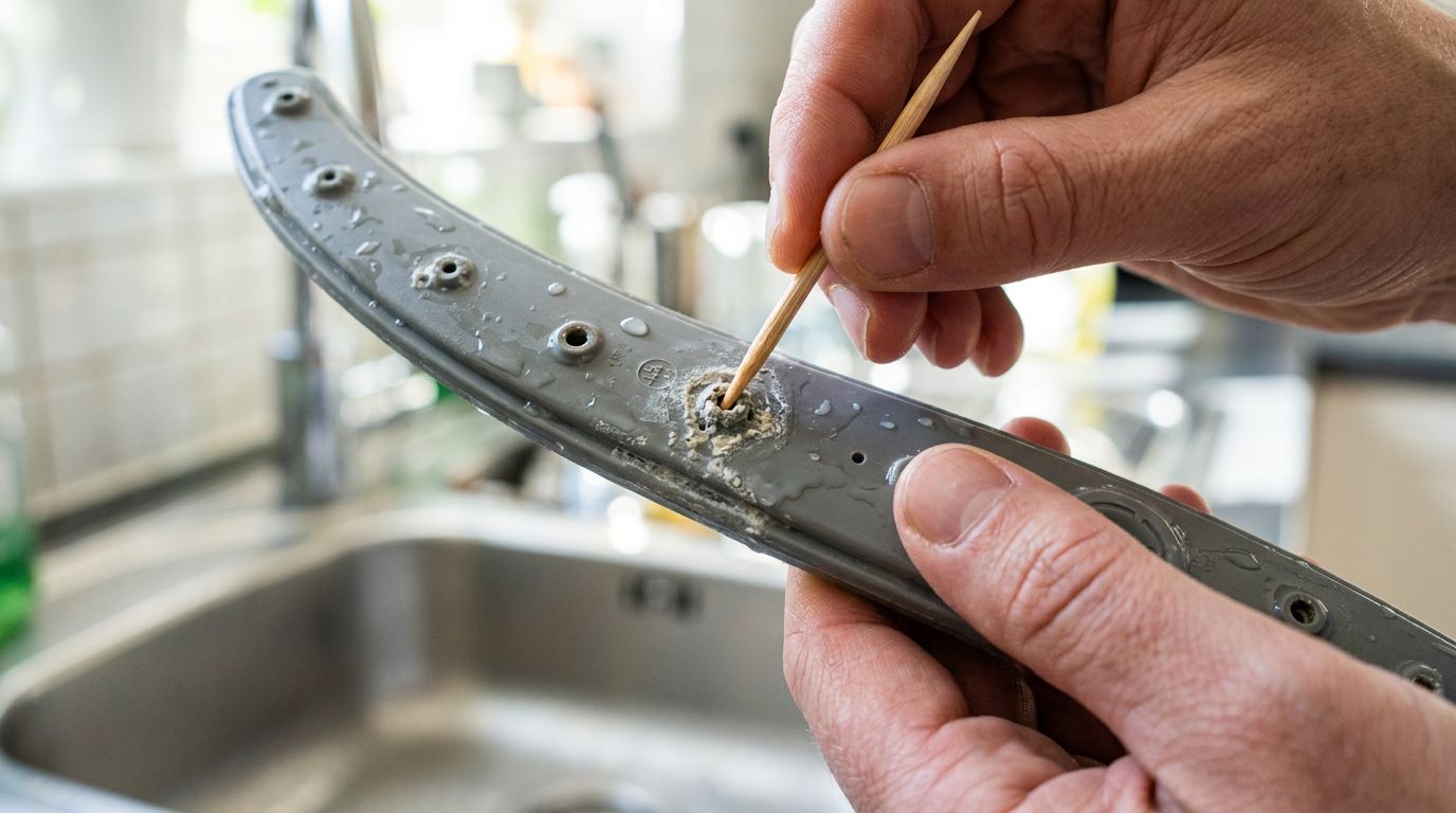 Unclogging dishwasher spray arm holes