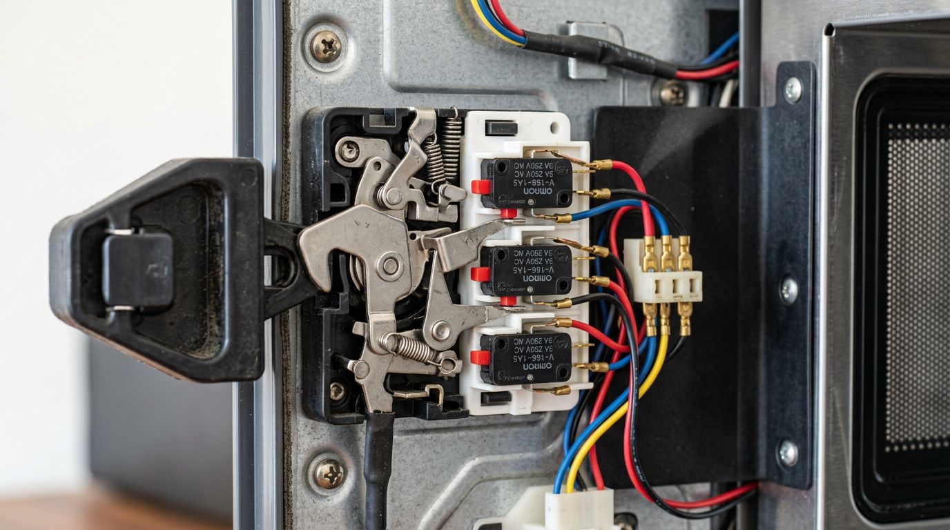 Microwave door latch safety switch inspection