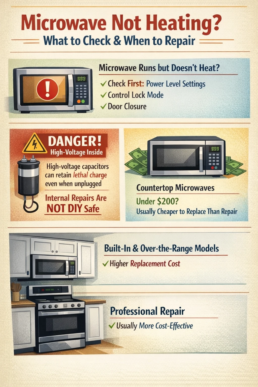 Microwave not heating troubleshooting infographic