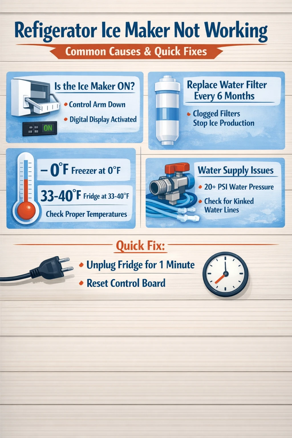 refrigerator ice maker not working troubleshooting infographic